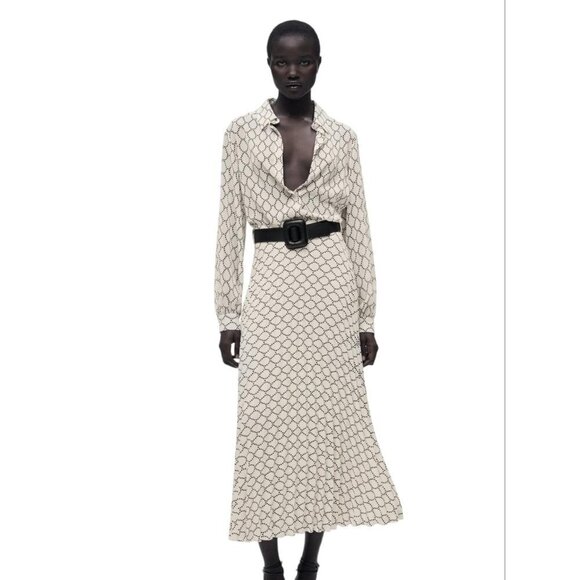 ZARA SATIN GEOMETRIC PRINT SHIRT ECRU / BLACK SIZE S |2599/722/064 - Picture 4 of 4